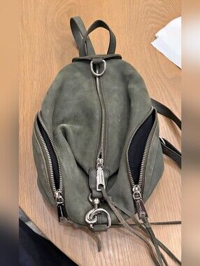 Rebecca Minkoff Julian Light Olive Suede Backpack Gold  Pockets